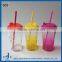 Colored Cold Beverage Drinking 14 oz Water Glass Cup with Straw
