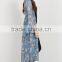 New Fashion 100% Polyester Blue Floral Button Up Bell Sleeve Trendy Designs Chiffon Semi Sheer Sexy Ankle Long Dusty Cardigan