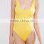 Custom Design Women Bodysuit Cotton Soft Bodybuilding Jumpsuit Sexy Low Back One Piece Playsuit Yellow