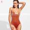 Wholesale crossover back crushed high waisted swimwear one piece velvet swimsuits