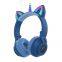 Pink Unicorn Earphones Kids with LED Wireless Bluetooths Glowing Headphone Cat Ears 3.5mm On Ear Audio Headset for kids