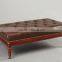 Square tufted linen fabric limed gray oak wood coffee table ottoman