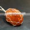 Orange Aventurine Oval Wire Wrapped Pendant With Cord :Oval Shape Cabochon Silver Wrapped Pendant : Agate Healing Pendant