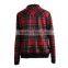 Classic red black plaid wool blend women bomber jacket