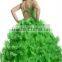 new green beaded off shoulder girls' gown