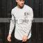 Men's Long Sleeve Gym Fitted T Shirt Cotton Elastane Long Drop Curved Hem T-Shirt Round Bottom T Shirt