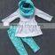 3 pieces scarf hot white and blue top kids outfits tribal snowflake pant new design hot sell boutique clothes sets