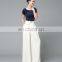 T-WP010 Women High Waist Chiffon Velvet Waistbang Wide Leg Long Pants