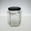 hexagon high white glass jar for jam factory price 380ml