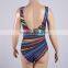 Wholesale 2016 Summer Fashion Woman Swimwear Women Rainbow Multi Color Stripe Printing Square Neck Sexy One Piece Swimsuit