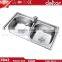 three faucet hole brushed finished double bowl stainless steel kitchen sink