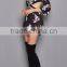 2017 Women clothing latest pretty black floral print round neck ladies playsuit long sleeves