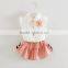 2017 Wholesale Baby girls clothes summer clothing set white sleeveless shirt and short