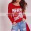 Custom Design Women Merry Christmas Crew Neck Cropped Jumper Red Knitwear Sweater Pullover