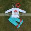 Chrismtas baby clothes white Santa Claus top sets baby girls long sleeve blue pants sets kids sets with headband and necklace