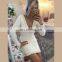 New Arrival White Mini Lace Sheath Deep V Neck Pearls Prom Dress Backless Sleeveless Evening Dress