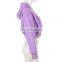 Hot selling custom logo women long sleeve zip up white purple crop top hoodie