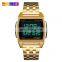 New Arrival Custom Design Skmei 1368 Gold Plated Luxury Wristwatch Stainless Steel Band Square Men Digital Watch