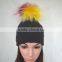 Myfur Black Color Unisex Winter Woolen Beanie with Fur Pompom Top