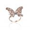 Adjustable Rings Gold Plated Butterfly Animal Clear Rhinestone