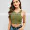 Wholesale Ladies blank rib merrow edge sexy women's summer U neck basic cotton crop top