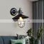 Vintage Wall Lamp Iron Cage Glass Lampshade Black Indoor Lighting E27 LED Wall Lights