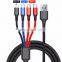 Wholesale 4 in 1 USB Type C Cable Nylon Braid Multiple Micro Type-c USB Charging Data Cable for Iphone