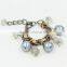 High quality thick chain pearl bracelet romantic glass charm bracelet with ribbon