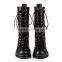 Lace up ankle boots women side zipper women winter shoes women black chunky flat boots leather combat boots