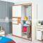 Modern glossy white and teak color sliding door wardrobe