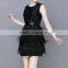 Hot New Products Sleeveless Black PU Leather Dress With Faux Fur Skirt For Sexy Women