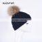 Women Wool Knitting Hat With Raccoon Fur Pompom/winter Fur Hat KZ160074