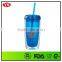 16oz Insulated Double Wall Plastic Promotional Coffee Tumbler With Straw