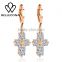 Rellecona Cross Pendant White Cubic Zircon Hoop Earring Dangling Charm In Yellow Gold Plated