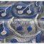 Newest design polyester gold/navy blue yarn embroidery lace fabric for dress