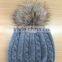 2015 new fashion design lady high quality cashmere fur pom pom hats with cable pattern