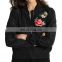 Factory OEM Women 100% Polyester Embroidered Black Bomber Jacket