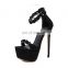 Ladies sexy rivet ankle strap black platform stiletto high heeled back zip sandals heels shoes