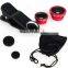 Universal 3 In1 Fisheye Macro Wide Angle Mobile Phone Camera Lens Clip Set fish eye lens for cell phone camera
