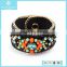 Cheap Famous Black Leather Crystal Beads Pearl and Glass High End Brand Bracelet