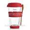 Eco-friendly handmade double wall drinking glass cups manufacturer/ Borosilicate Glass Tea Cup with Lids and wooden spoon