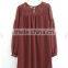 Dark Red Plain Lace Puff Sleeve Chiffon Dress