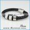 Silver Plated Stainless Steel Charms with Black Leather for Men Magnetic Bracelet