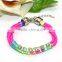 Clear Crystal Chain on Woven Leather Friendship Bracelet Rhinestone Chain Hand Woven in Silk Cord Boho Chic Trendy Bracelet