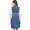 Wholesale New Arrival Fashionable Blue Denim Sleeveless A-Line Zip Front Woman Dress