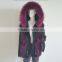 Myfur Navy Cotton Shell Parka Jackets with Fox Patchwork Fur Lining Raccoon Hooded