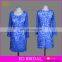 Cheap Royal Blue Scoop Neckline Knee Length Short Lace Pattern Evening Dress Long Sleeve