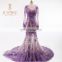 Newest Fashion Handmade Pailletted Beaded Scoop Key Hole Backless Purple Long Sleeves Mermaid Evening Dresses 2016