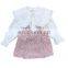 Girl's suit big collar baby shirt with woolen vest skirt