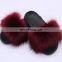 2020 new arrival factory price faux fur solid and mixed rainbow color fashion antiskid soft cute cheap women slide slippers
